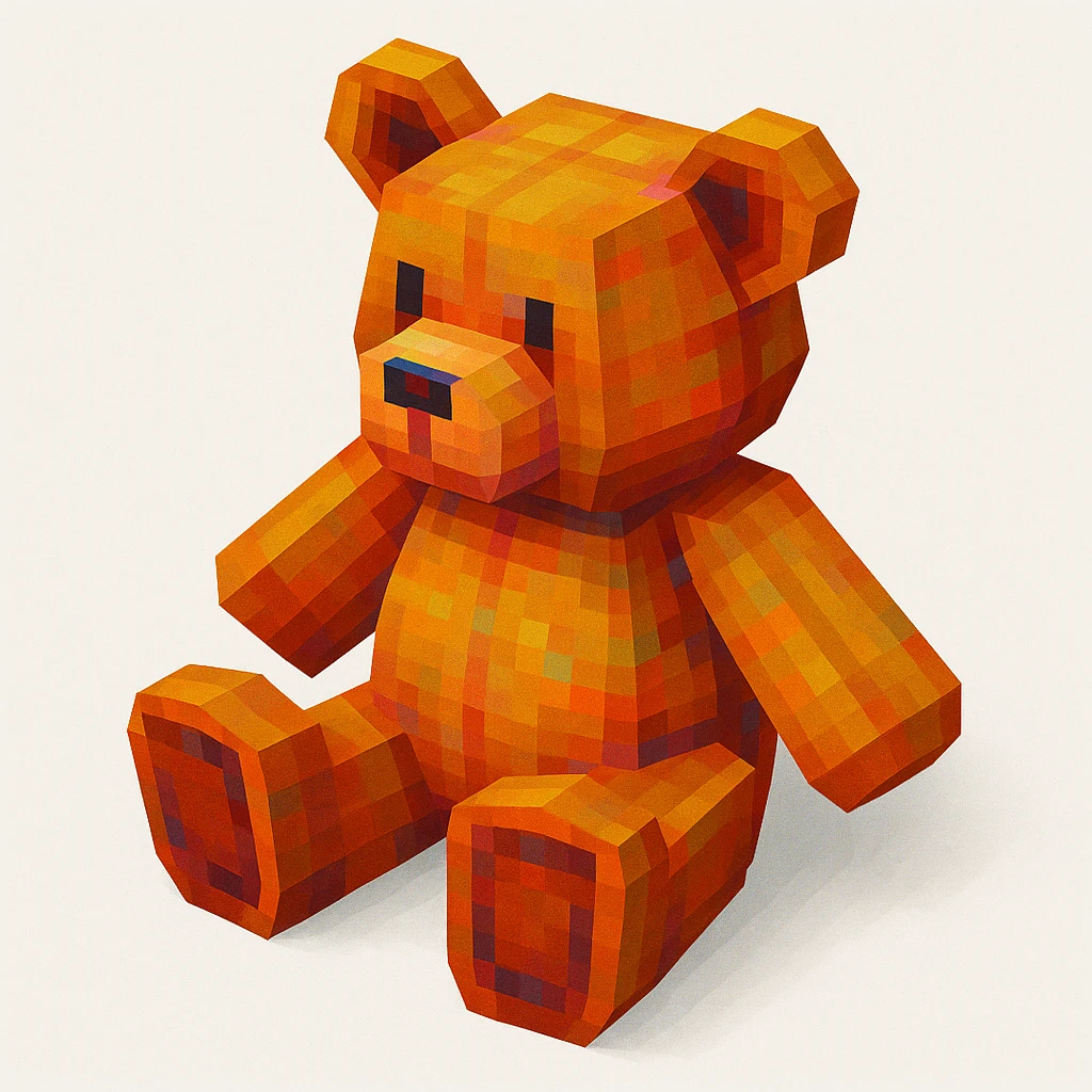 cute 3D teddy bear with shiny brown surface, sitting pose, rounded and minimal features, smooth glossy texture, soft highlights, isometric top-side angle, clean white background, friendly cartoon icon style emoji
