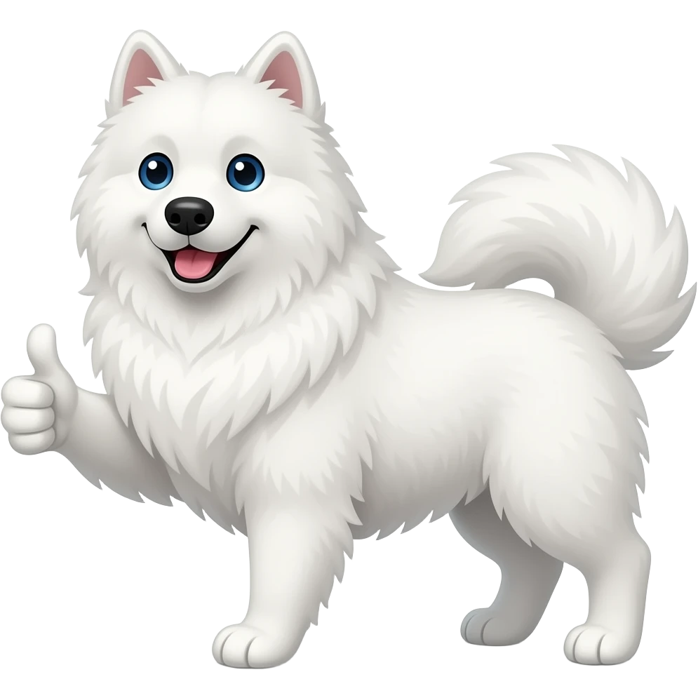 Make a samoyed make a thumbs up in animated emoji style, one of the legs should be replaced with the thumbs up emoji