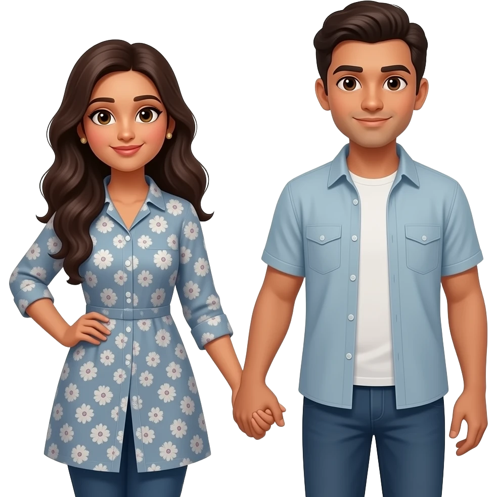 Similar image of long haired modern Indian lady holding boyfriend hands shyly emoji