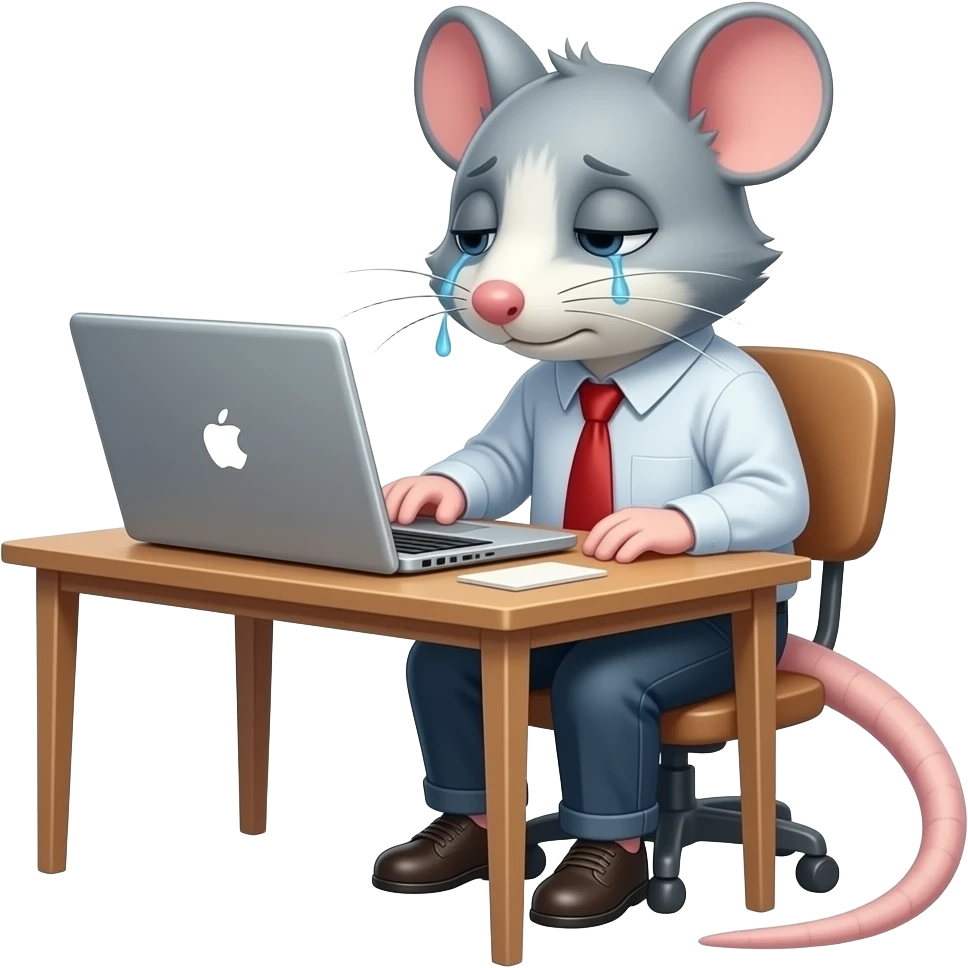 Tired rat at a desk with a laptop emoji