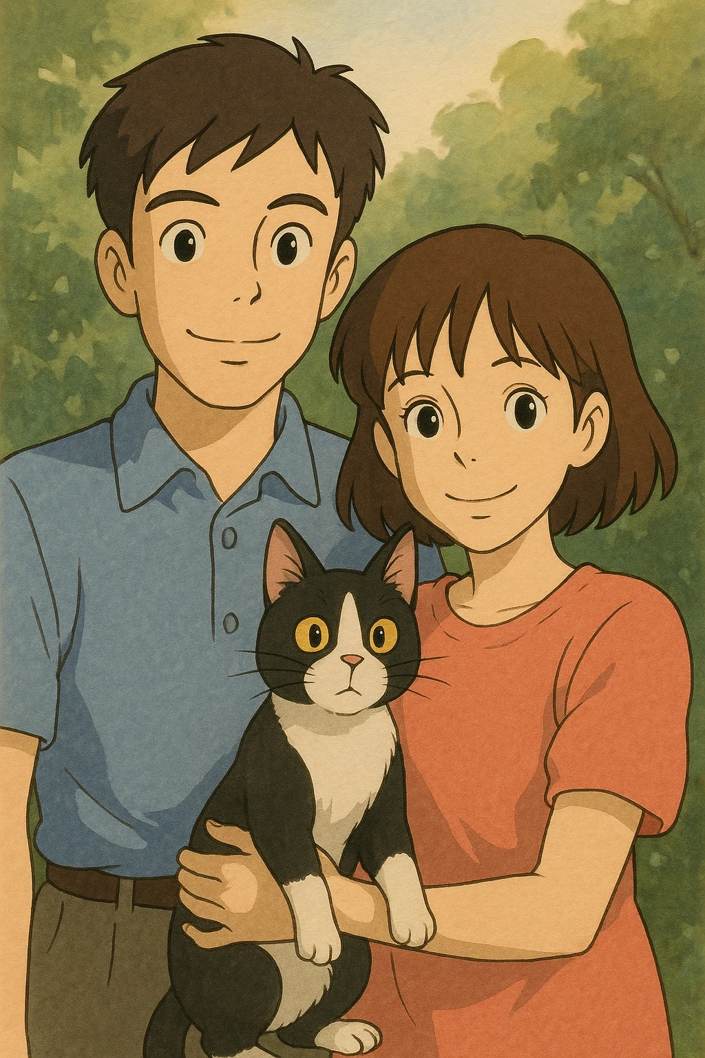 couple with pet posing for photo emoji