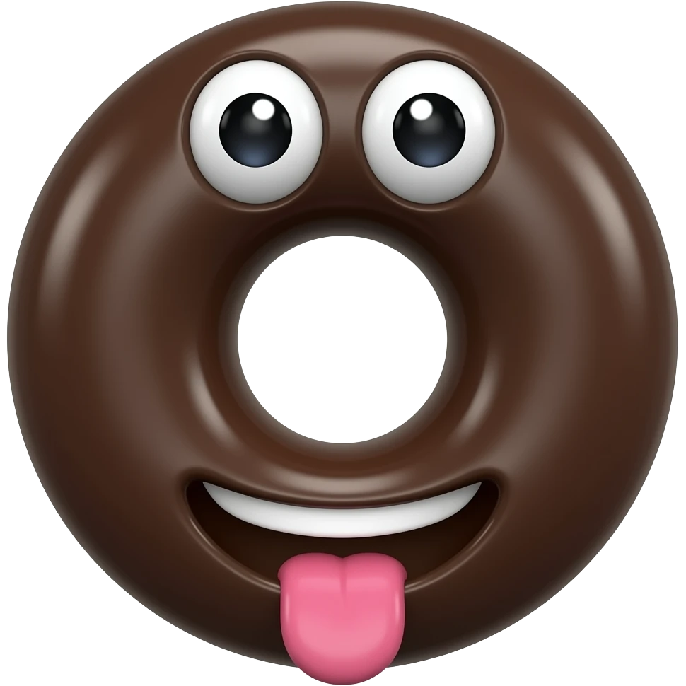 a round chocolate hoop with fun emoji eyes and open mouth with tongue emoji