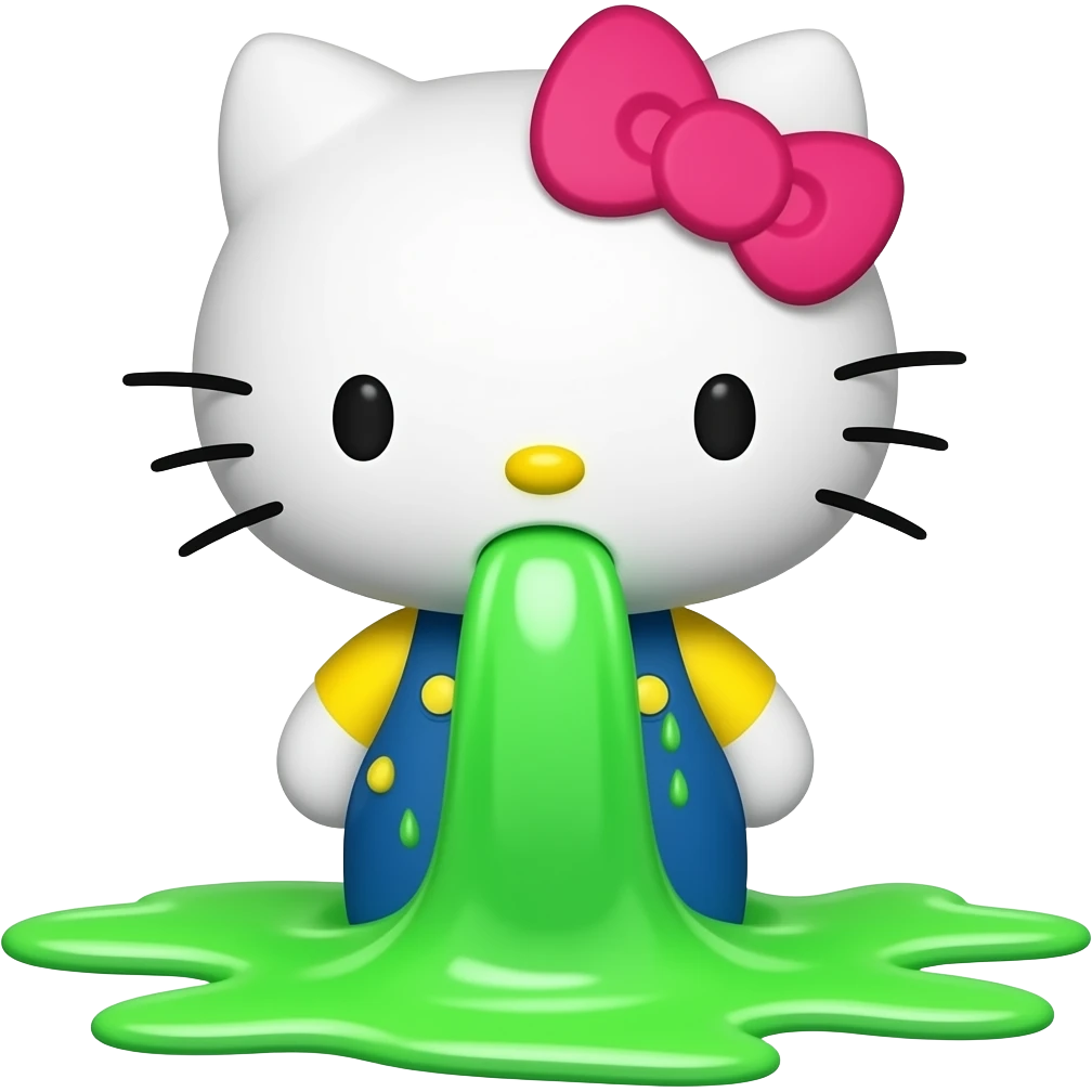 hello kitty is vomiting neon green like niagara emoji
