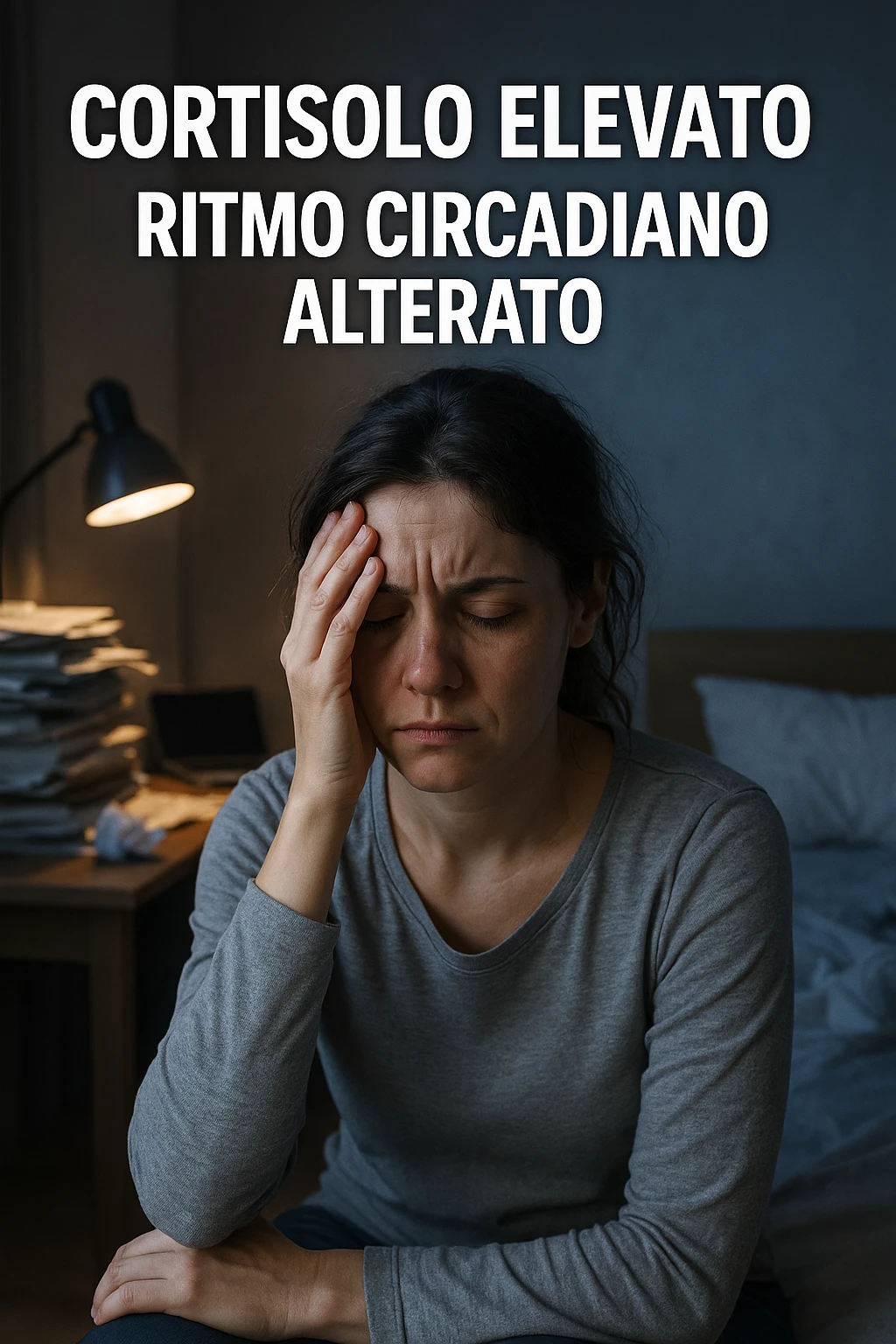 Donna con cortisolo elevato ritmo circadiano alterato immagine realistiche in italiano emoji