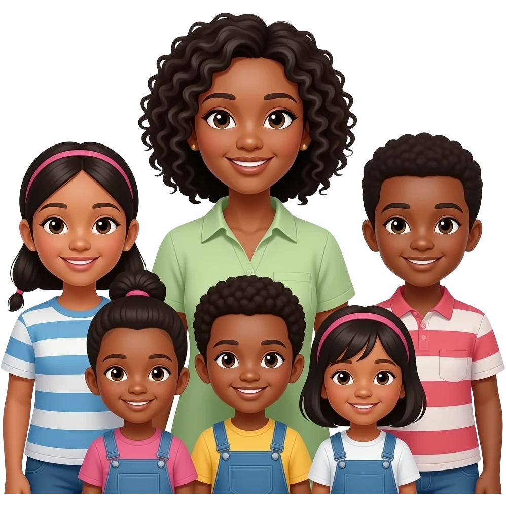 African American mother and five  children emoji