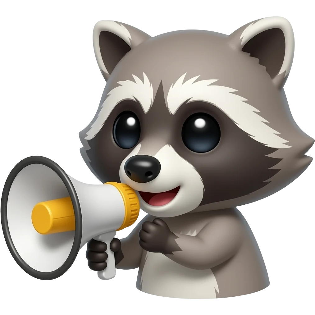 Head of A Raccoon speaking into a loudspeaker emoji