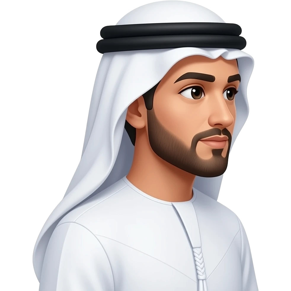 Make gulf man standing facing right side wearing thobe make him stand and make lighter face color not brown emoji