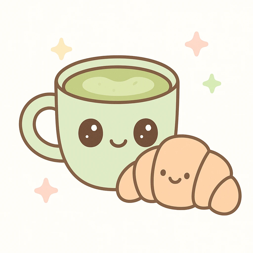 cute and playful matcha latte with croissant emoji