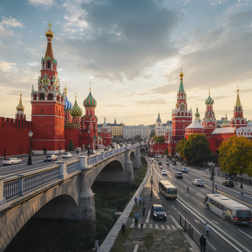 Изометричная миниатюрная 3D модель Москвы на подставке - фотореалистичный Кремль, собор Василия Блаженного, фотореалистичный Башни Москва-Сити, аккуратная детализация, яркие цвета, мультяшный реализм, гуляют люди и современный автотранспорт и метро, компактная композиция, вид сверху в изометрии emoji