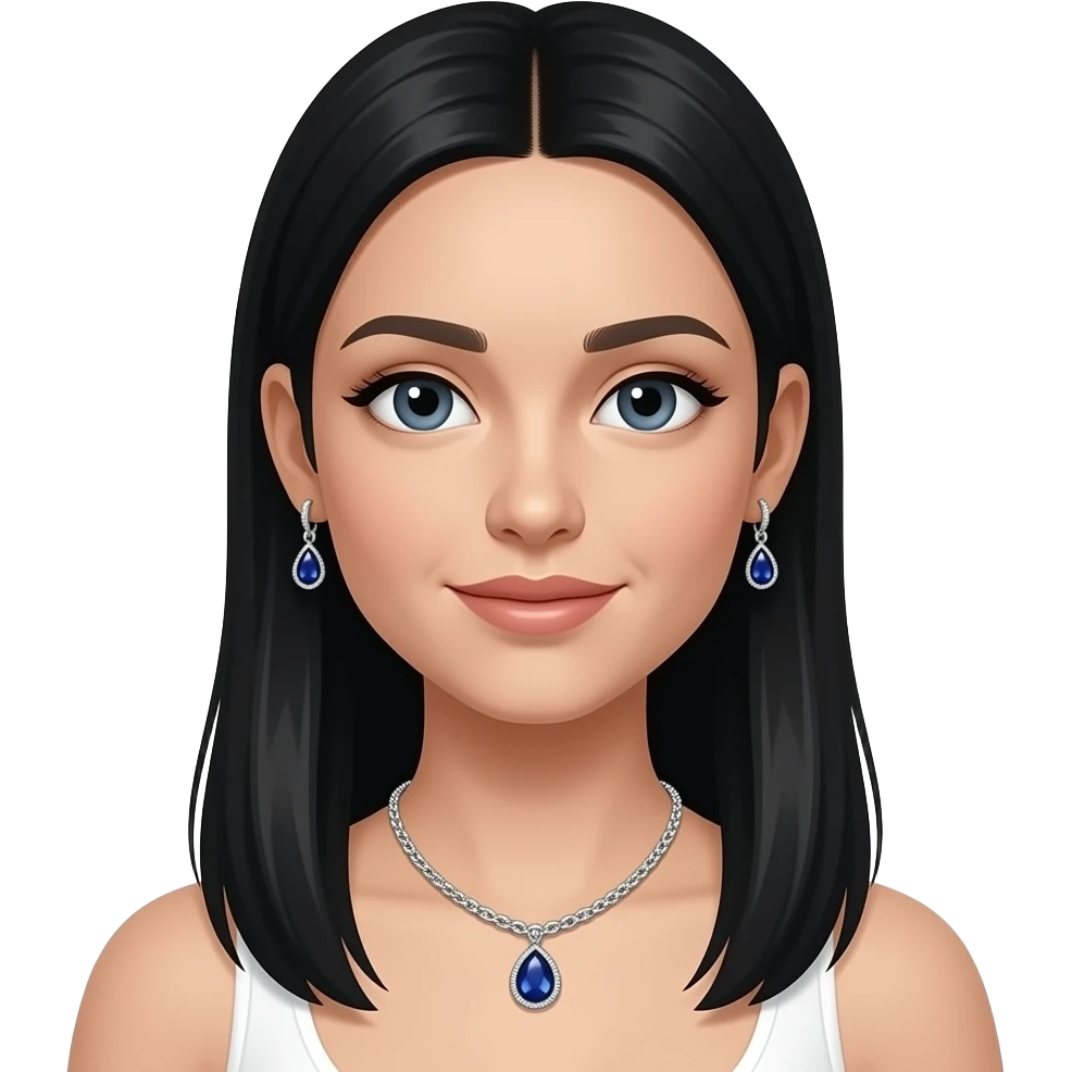 white girl with straight black hair with jewelry like pandora and swarovski emoji