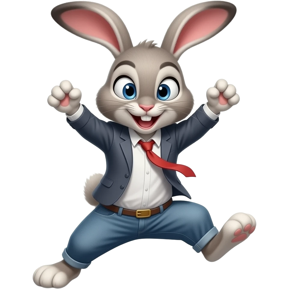 Rabbit with four feet on the floor and it's jumping but make it SUPER funny and evil emoji