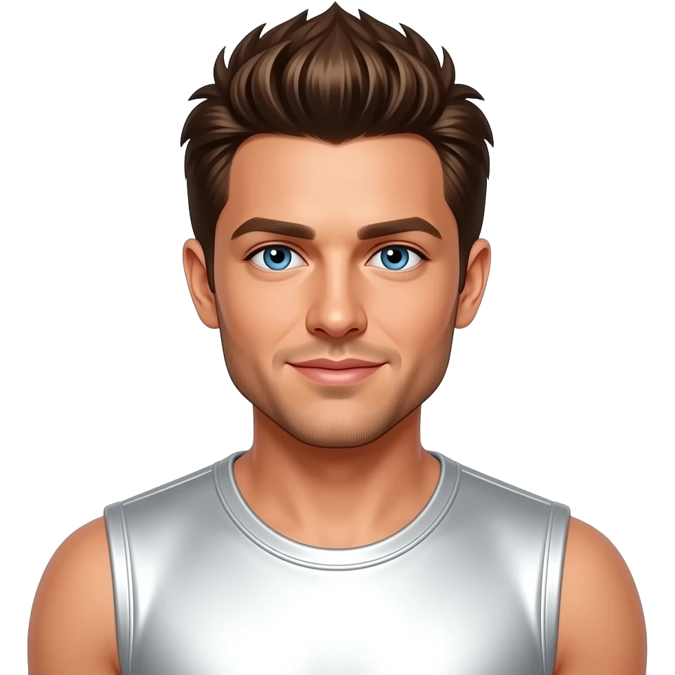 Nick Lachey from 98 Degrees with blue eyes, brown spiked hair, white metallic sleeveless shirt emoji