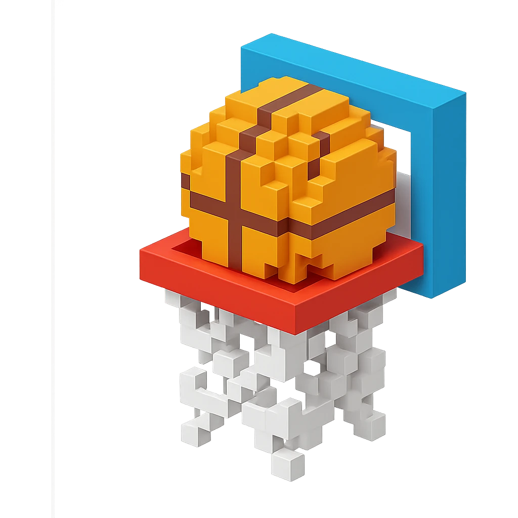 Voxel-style basketball in a net, no background, variation 5. emoji