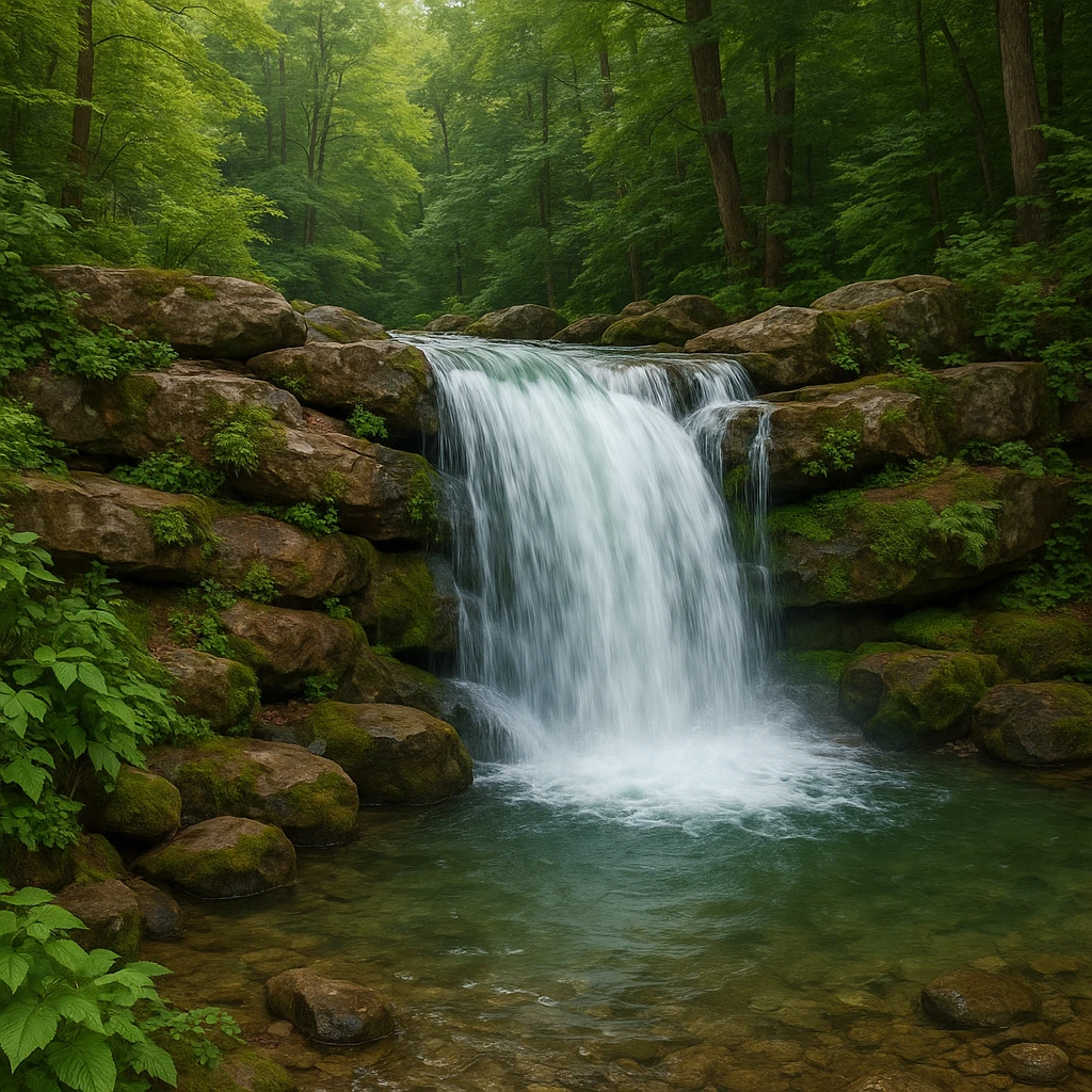 nature theme: waterfall with rocks and greenery emoji