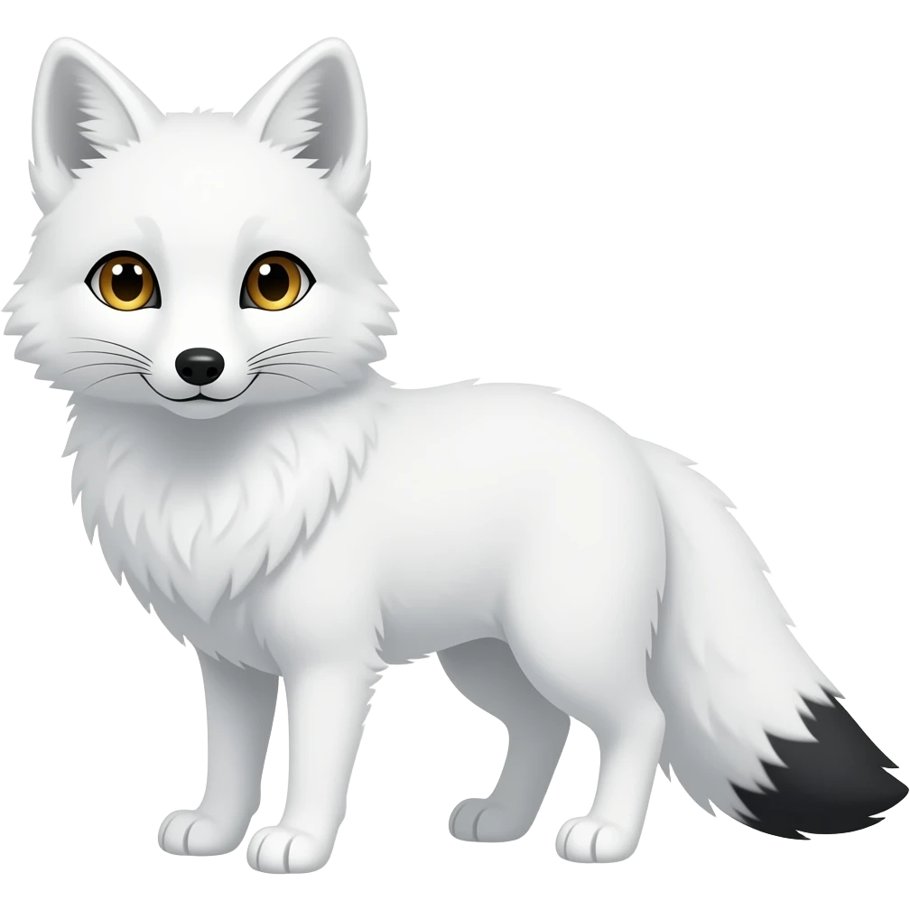 A pure White Arctic Fox with golden eyes, and with black on the end of his tail emoji