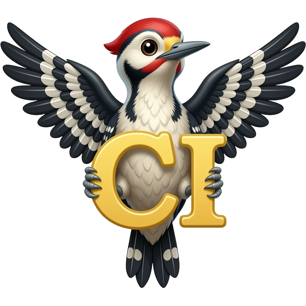 woodpecker ci emoji holding with wings the word CI emoji