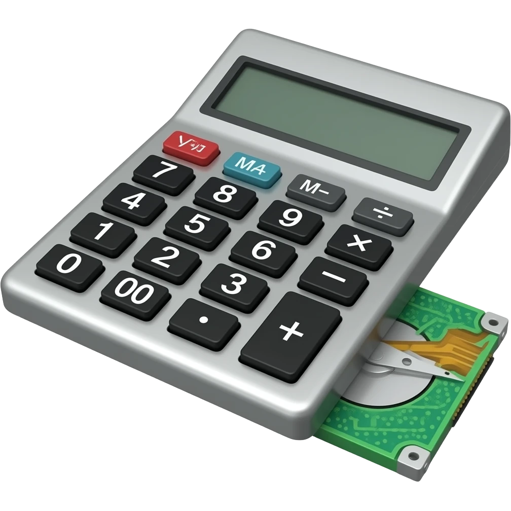 Una calculadora con disco duro, haciendo parecer que es una computadora, pero sin pantalla emoji