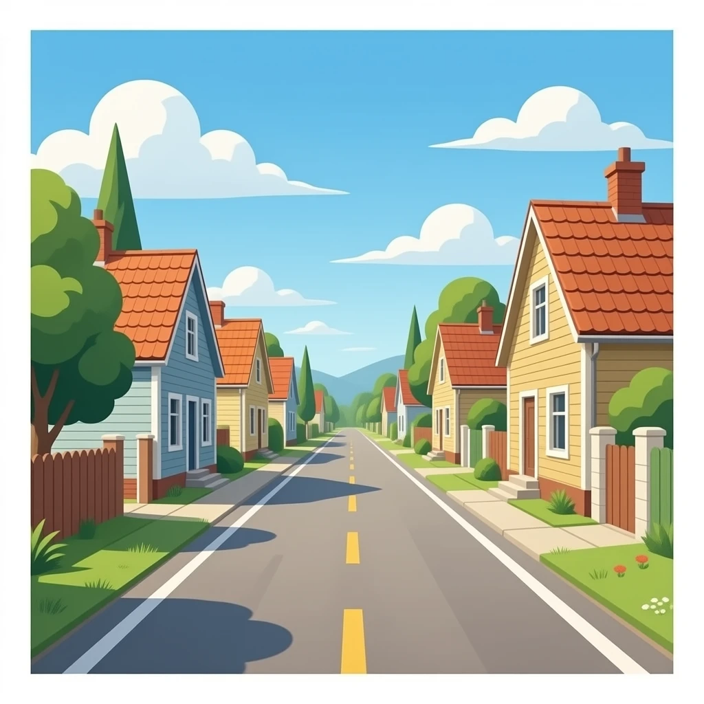 haz una calle muy larga que tenga casas antiguas i que se a de dia emoji