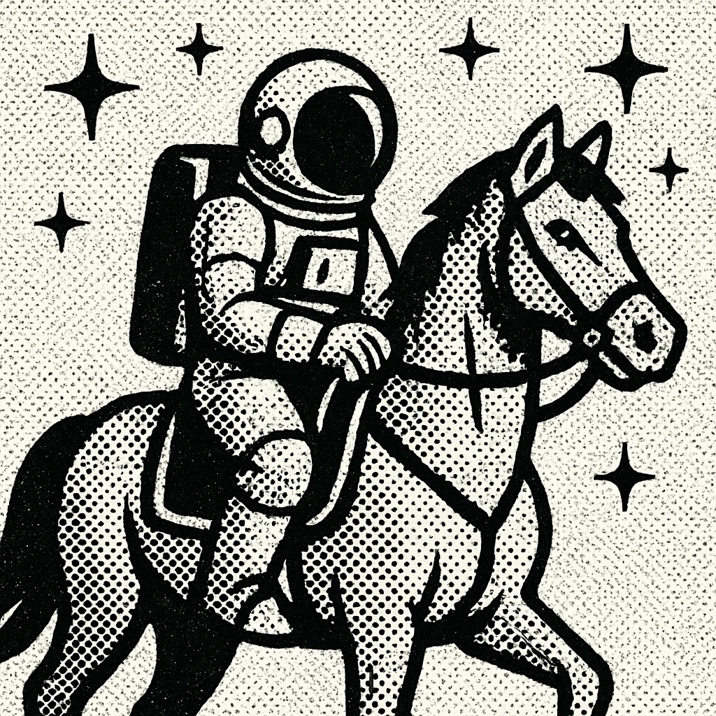 astronaut on horseback with stars in background emoji