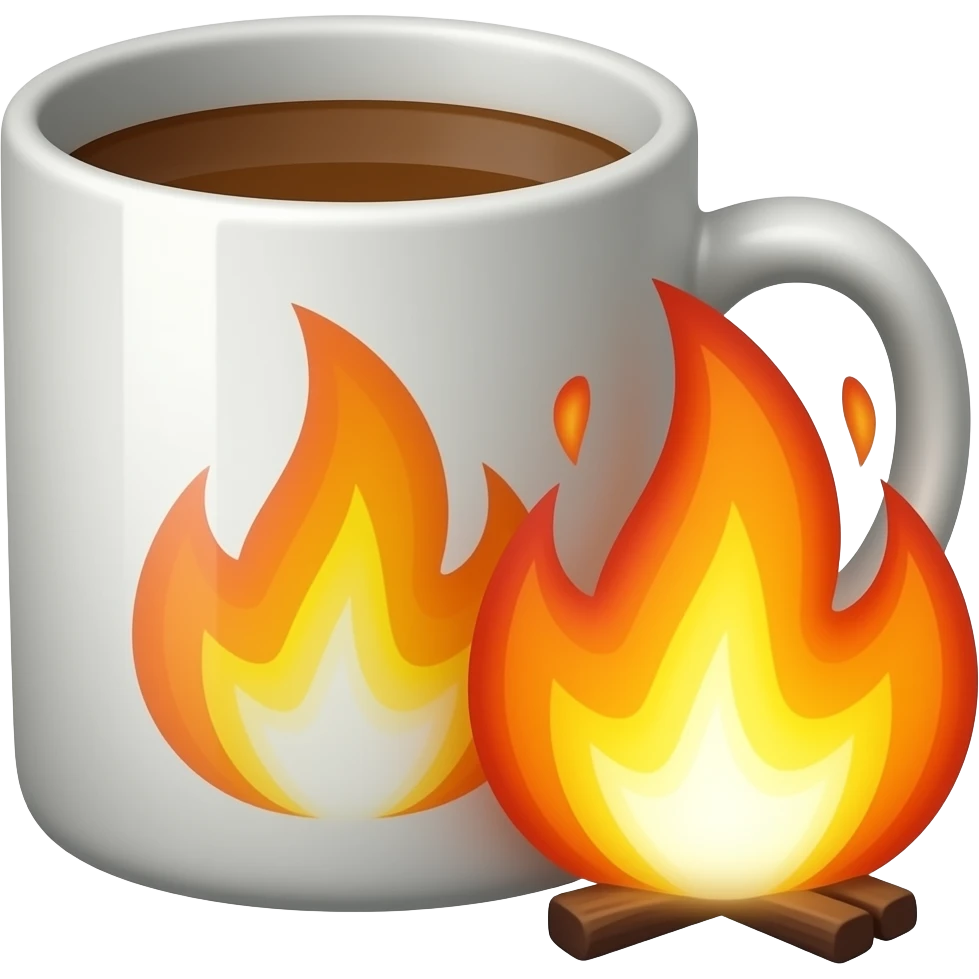 je veux un emoji qui représente des flammes avec une tasse en céramique peintes à côté pour faire comprendre que la céramique va passer au four emoji