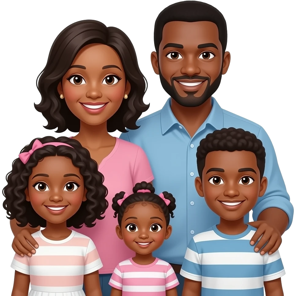 Black family of 5. Mom, dad, a girl, and baby twins (girl and boy). emoji