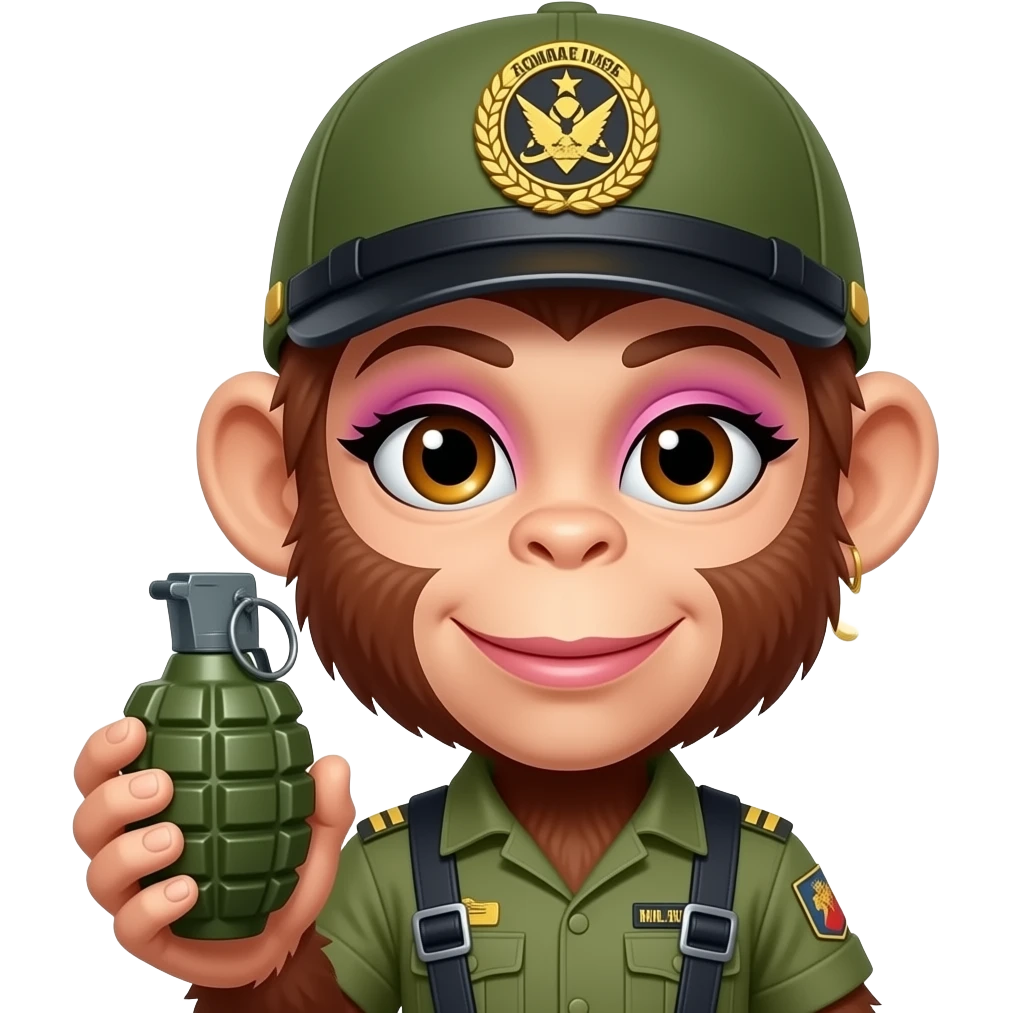 Обезьянка-девочка с ярким макияжем шляпкой, ботексом,  и гранатой emoji