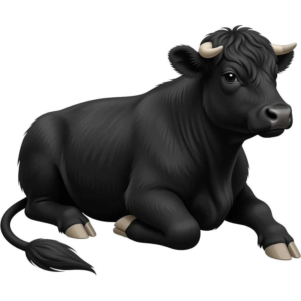 Black Aberdeen Angus cow emoji with no horns. Please remove the horns and make the tail sit naturally emoji