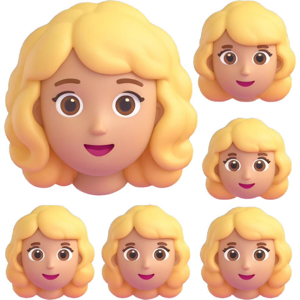 a girl with blonde curly hair, 3d emoji style emoji