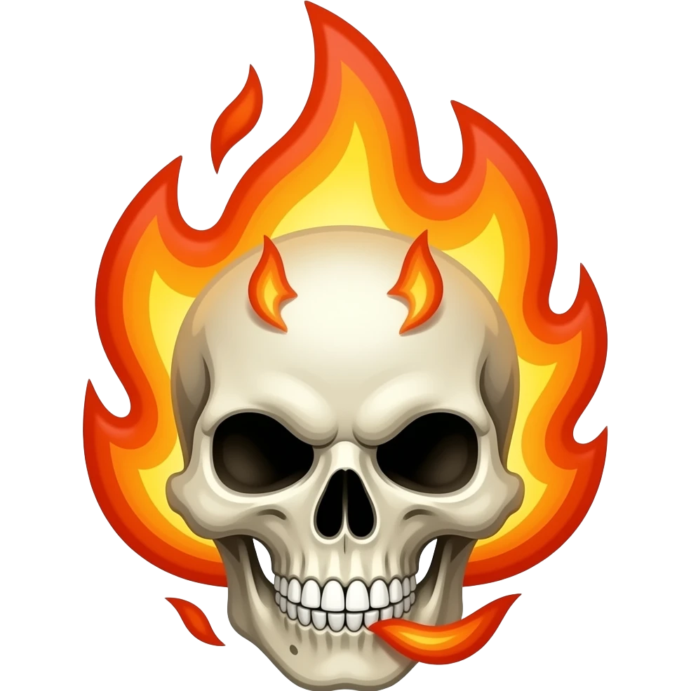 Rebelious anarchy savage cartoon skull on fire emoji