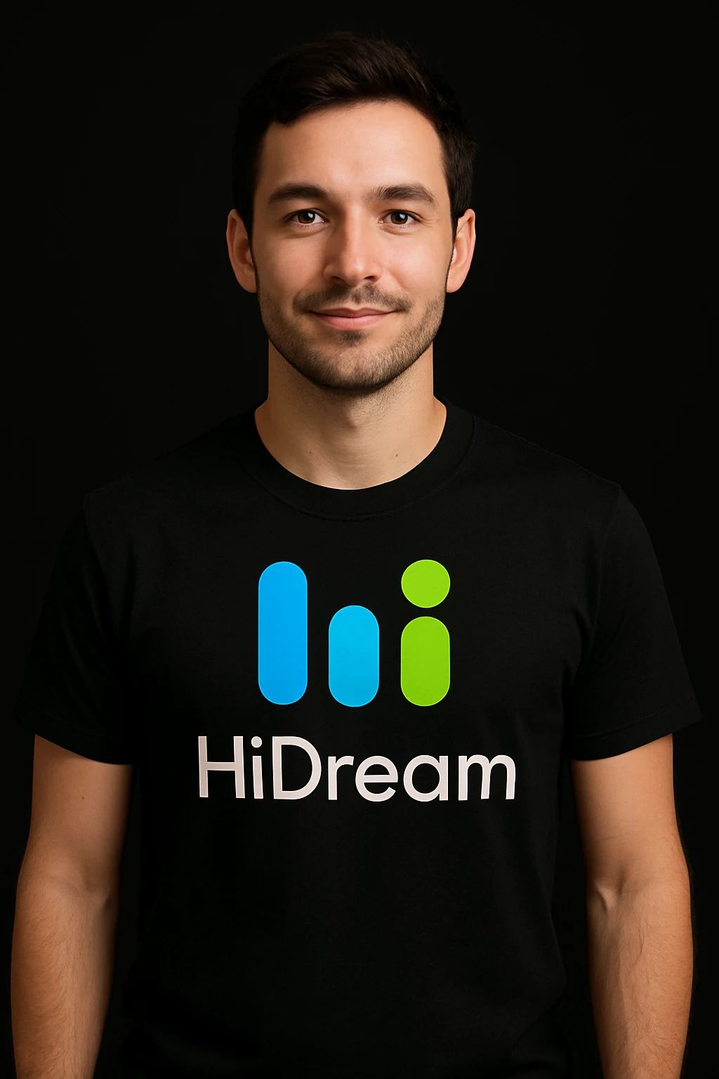 man wearing tshirt with this logo, black background  emoji