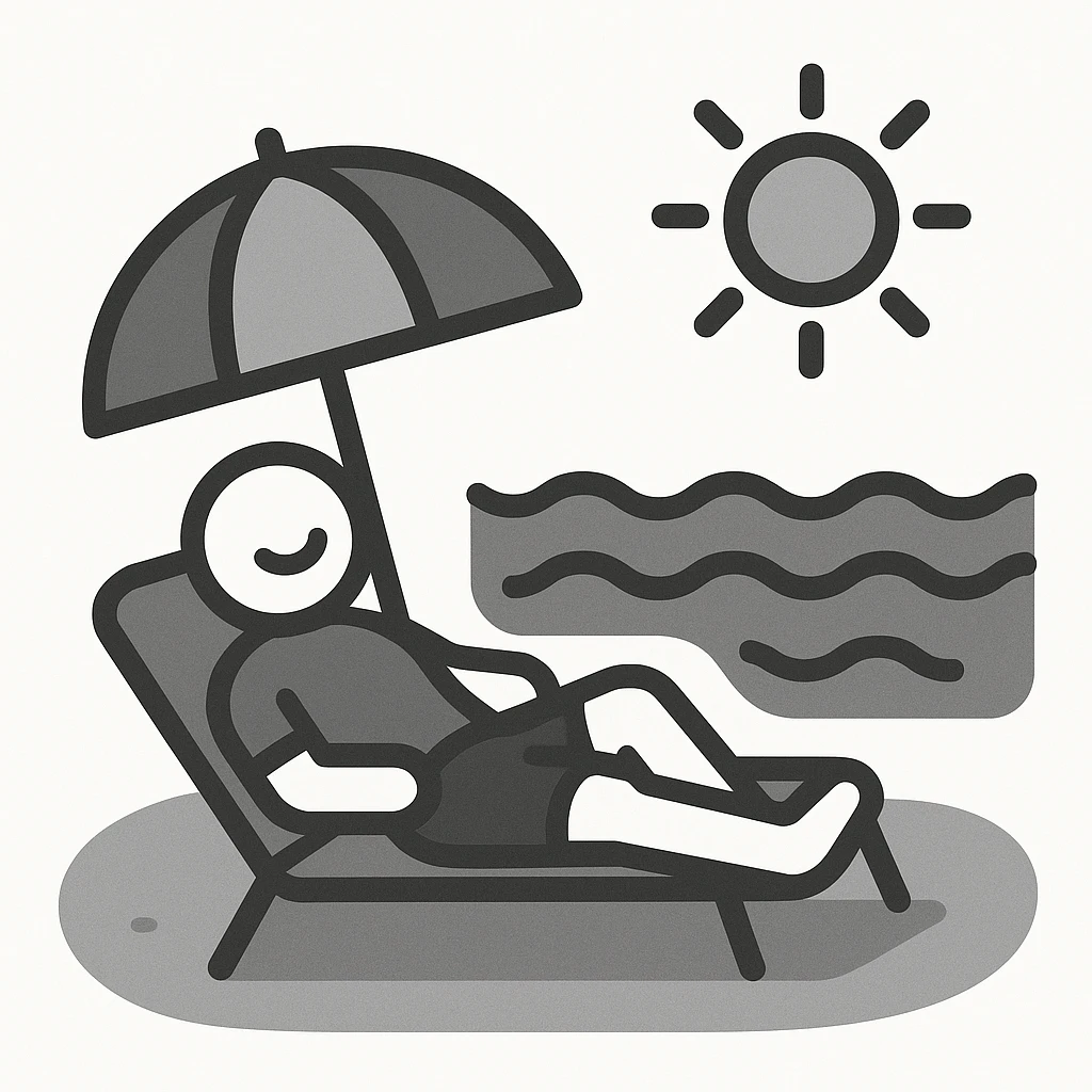 vacaciones en la playa, siluetas simples, tonos pastel, mar y sol, estilo minimalista emoji