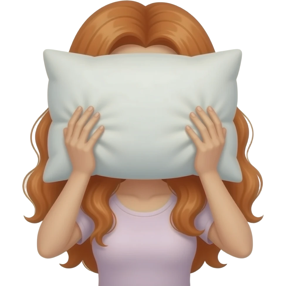 Red haired woman holding a pillow over her eyes emoji