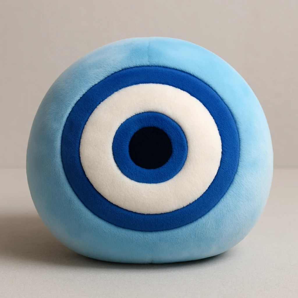 Evil eye 🧿 as a soft round plushie pillow squishmallow emoji