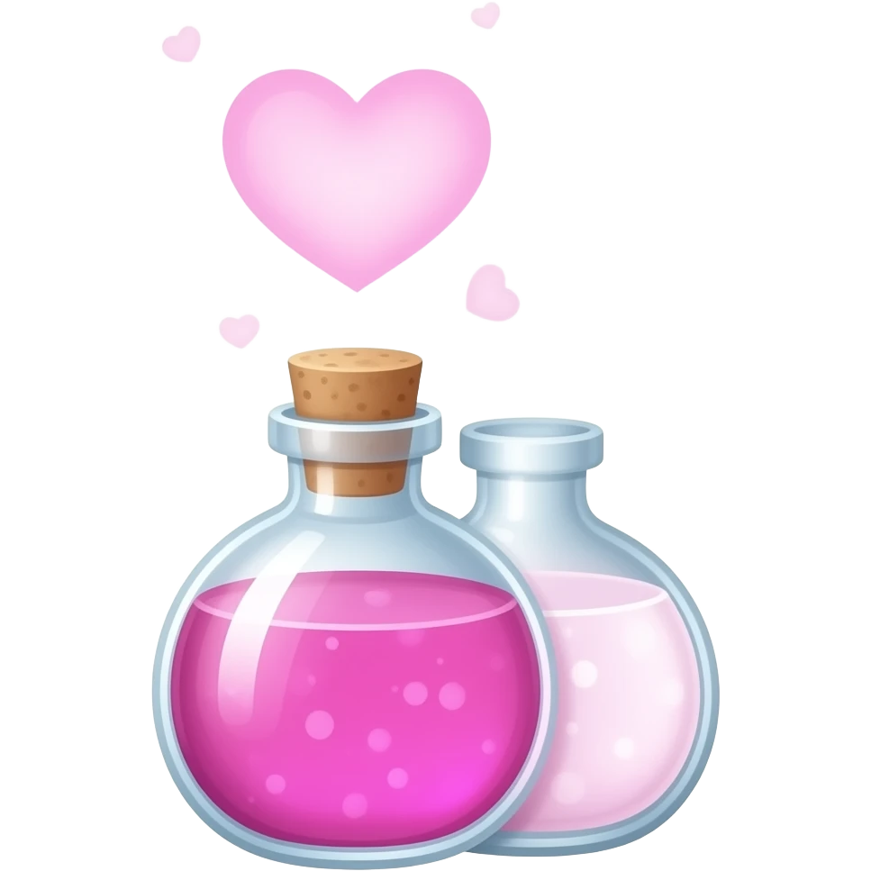A glowing aphrodisiac potion bottle releasing soft pink, heart-shaped mist. emoji