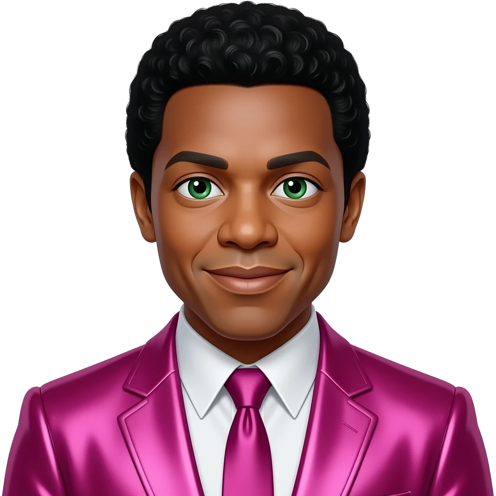 Smokey Robinson with green eyes, black hair, hot pink metallic suit jacket emoji