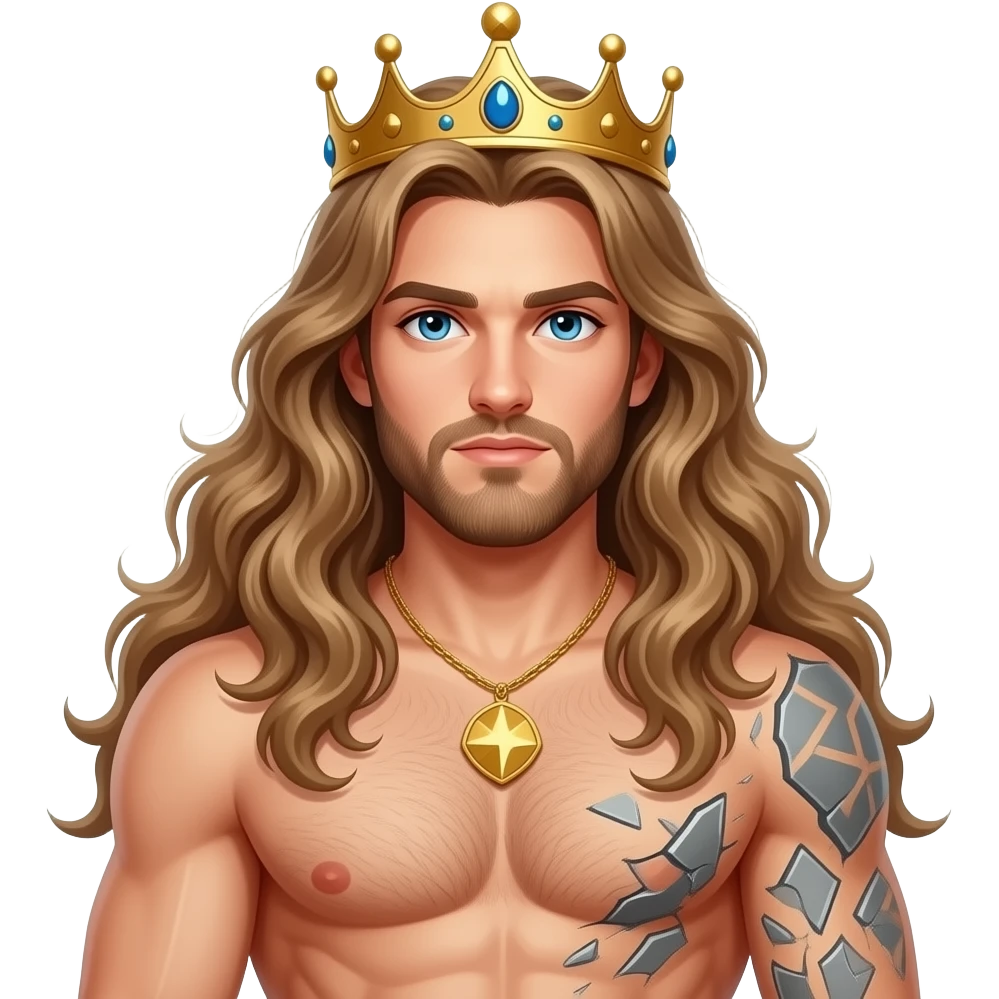 muscular shirtless twink king with extremely long hair destroying castle emoji
