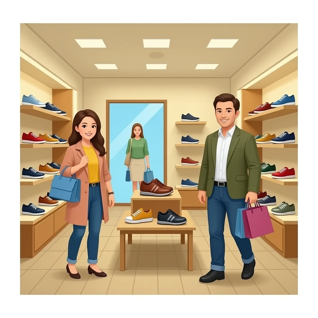 a lot of people are inside of shoe shop emoji
