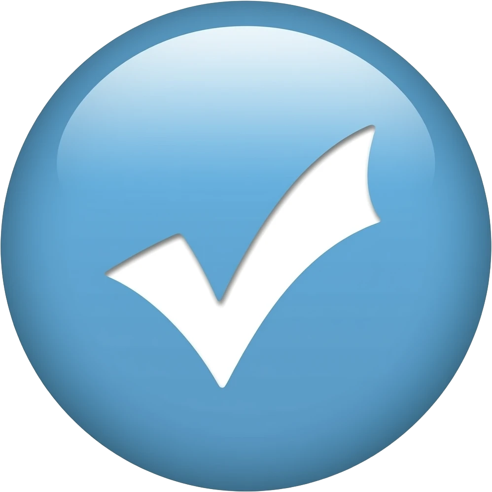 Create a white checkmark with a light blue circle as a background. emoji