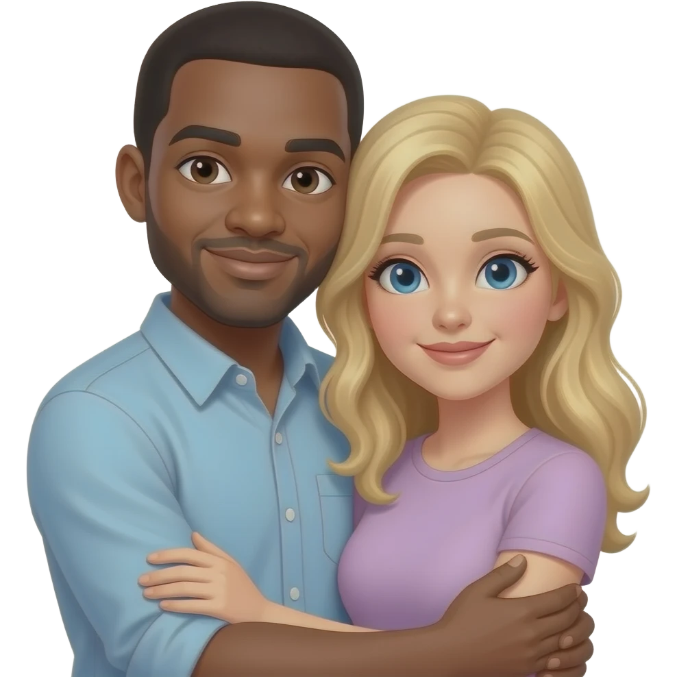 Black man and blonde white woman cuddling emoji