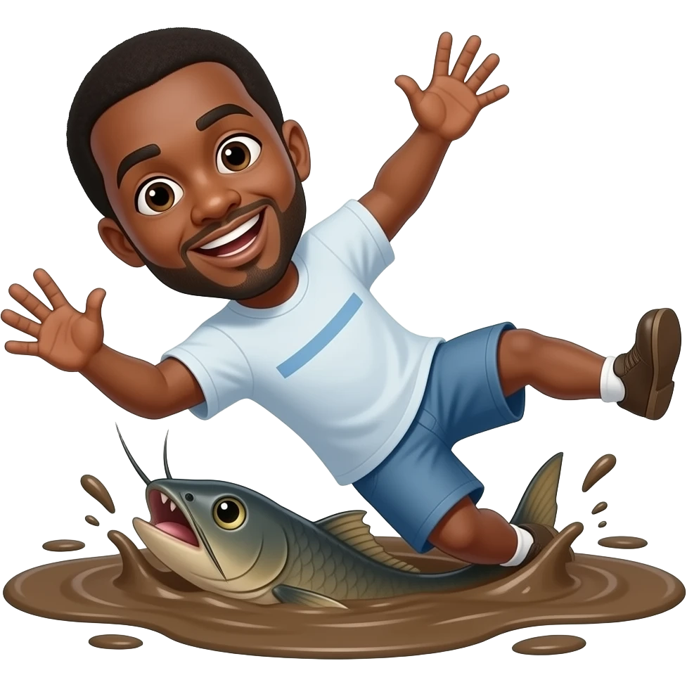 a black guy that fell in the mud with a catfish fish emoji