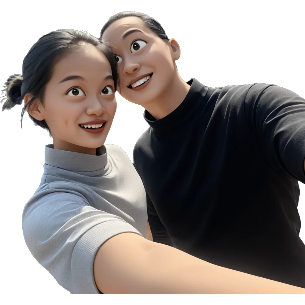 happy girl in outdoor selfie emoji