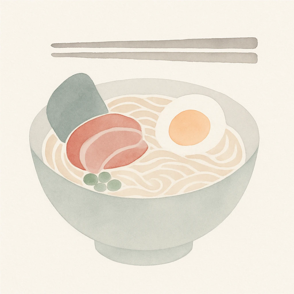 watercolor bowl of ramen with chopsticks, soft and artistic emoji