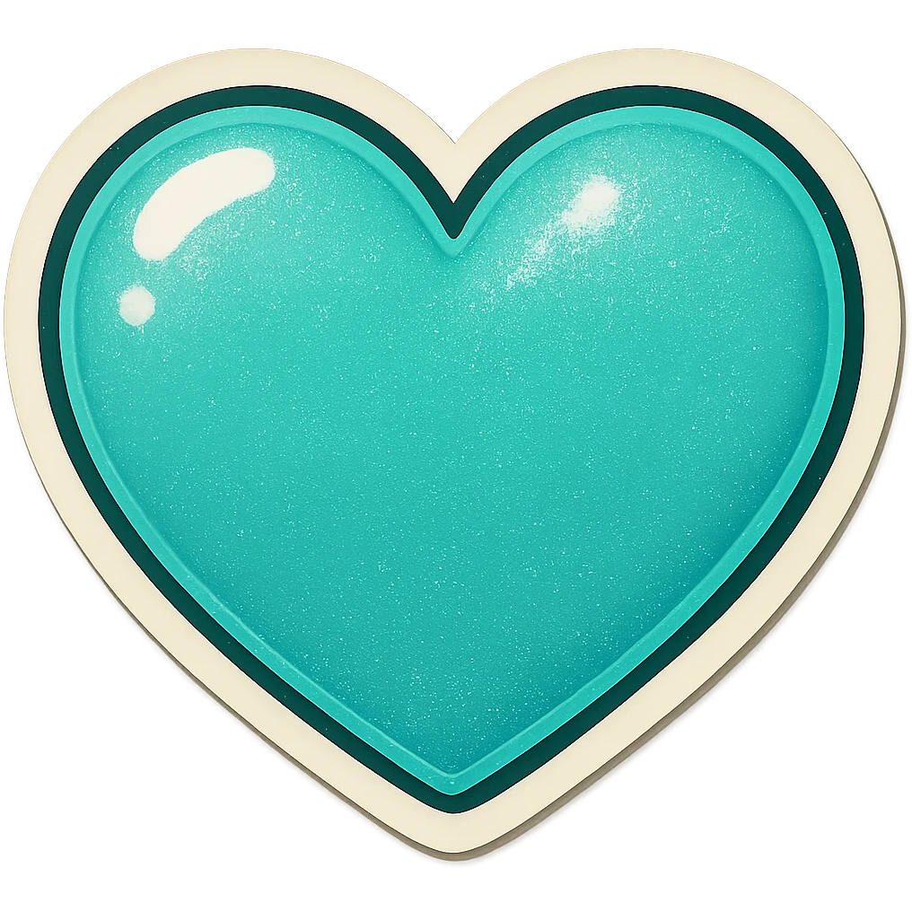 Change the glittery mint color heart to a glittery teal color heart, keeping the background transparent. emoji