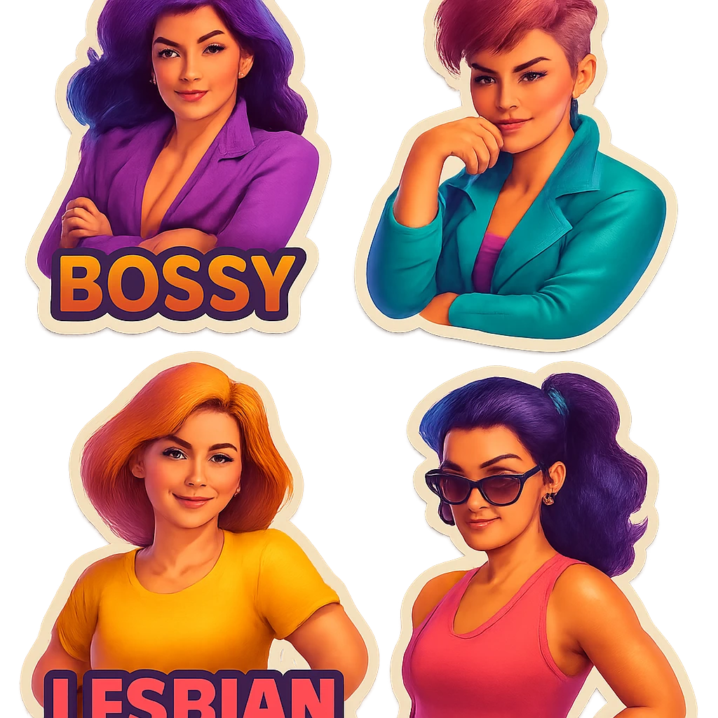 lesbian sticker pack - women who made it for women who love women - bossy dominative style, teasing emoji