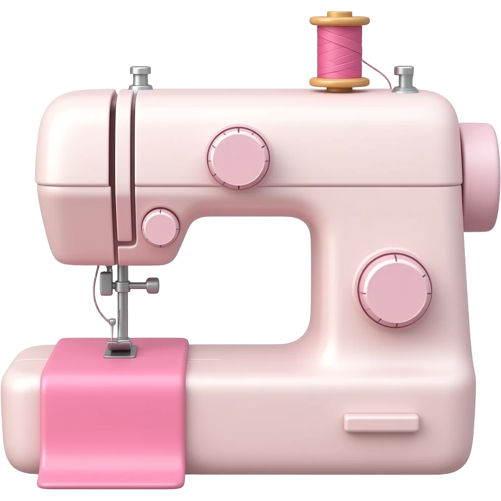 Elementos de costura en rosa como máquina de coser , hilo , tijera con estilo al iPhone emoji