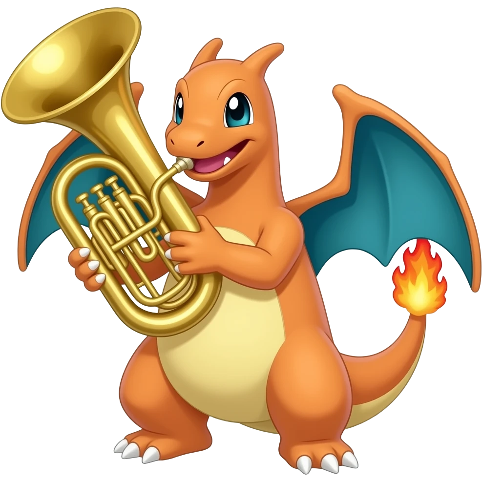 Charzard playing the tuba emoji