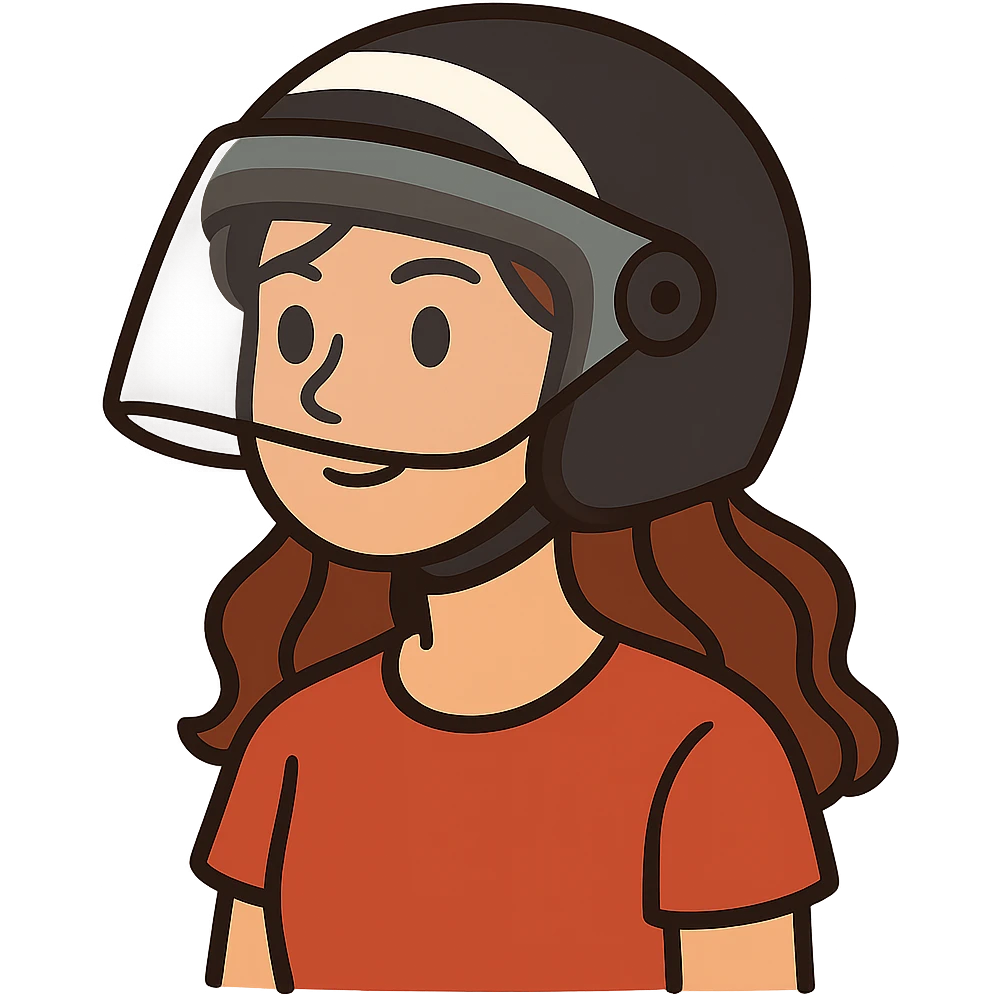 flat toon style girl wearing a motorcycle helmet emoji