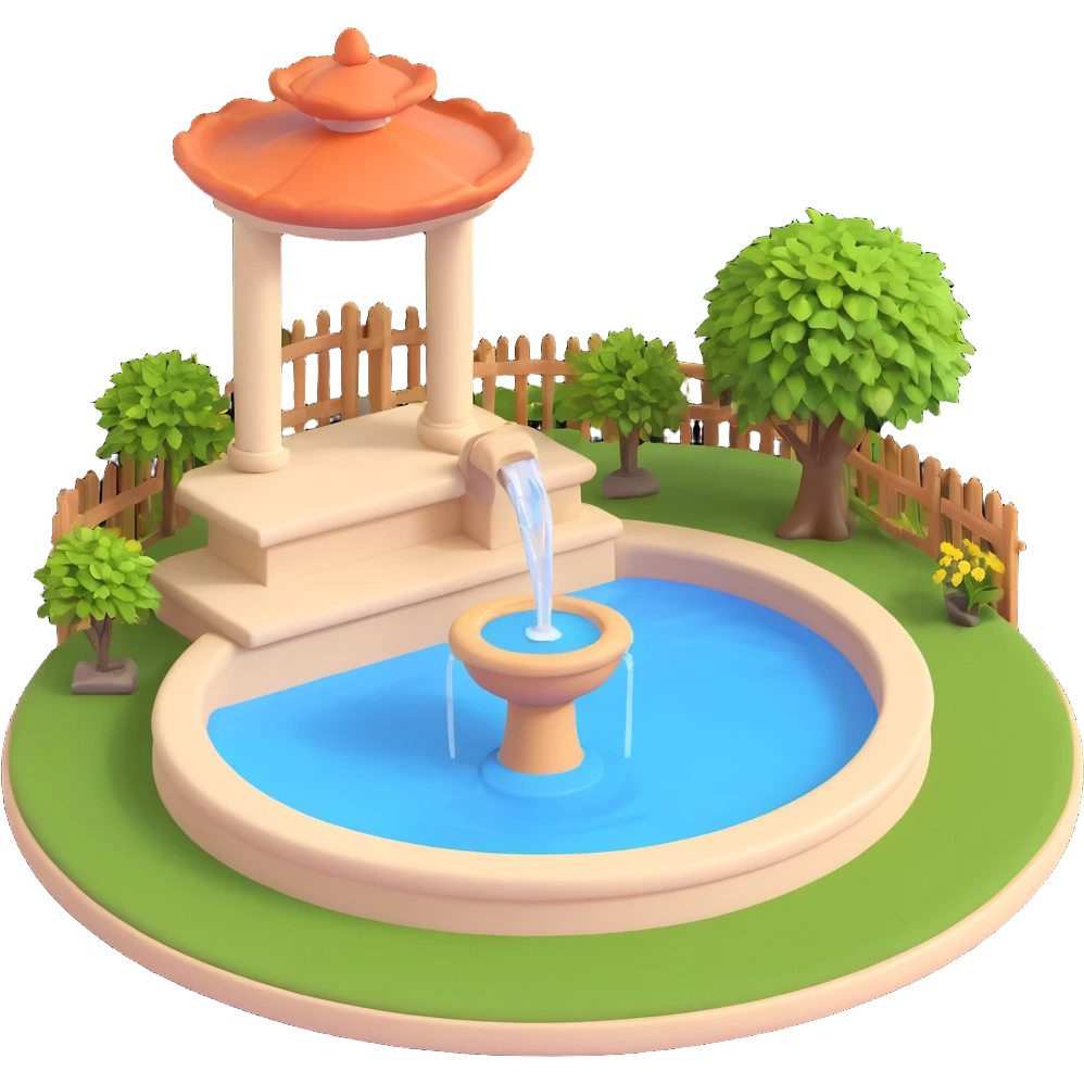 small yard with a fountain emoji