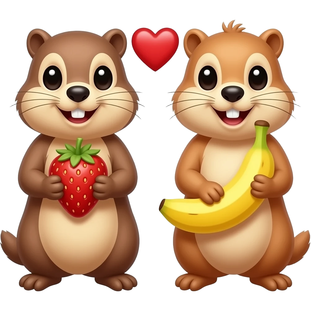 Marmot with strawberry and marmot with banana, heart between the two marmots, and these two marmots are a bit crazy emoji