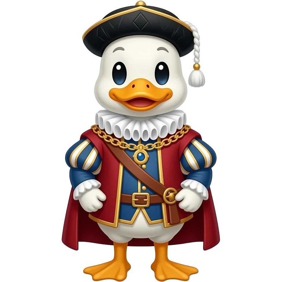 Blue cartoon duck wearing an english noble's outfit emoji